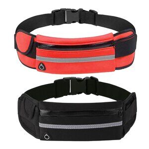 Reflective  Running Fanny Pack with pocket & Holder - 2 Pack(Black + Red)